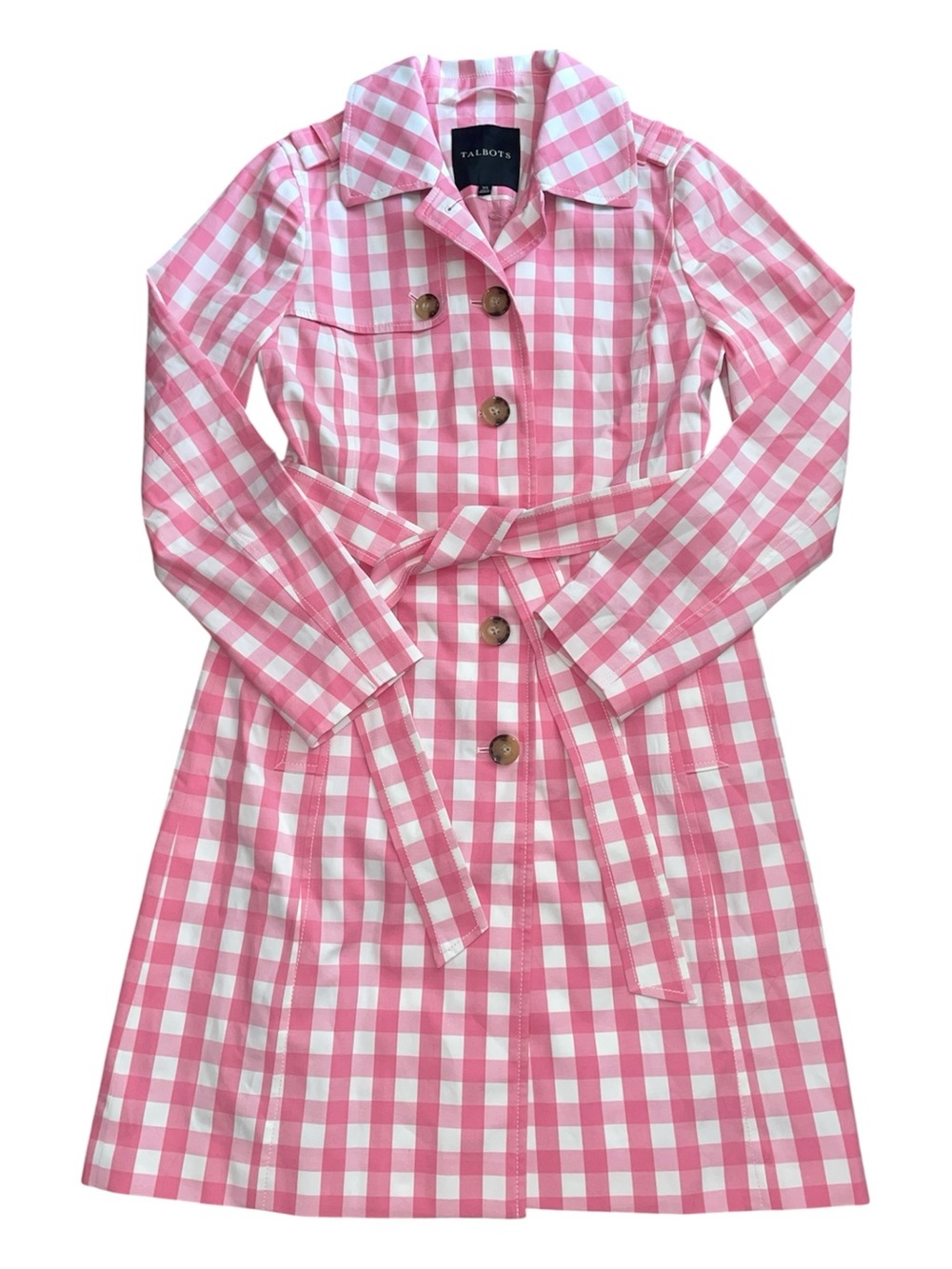 Talbots pink gingham trench coat